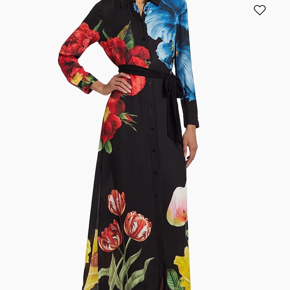 Alice + Olivia Black Dress with Multicolor Floral Design